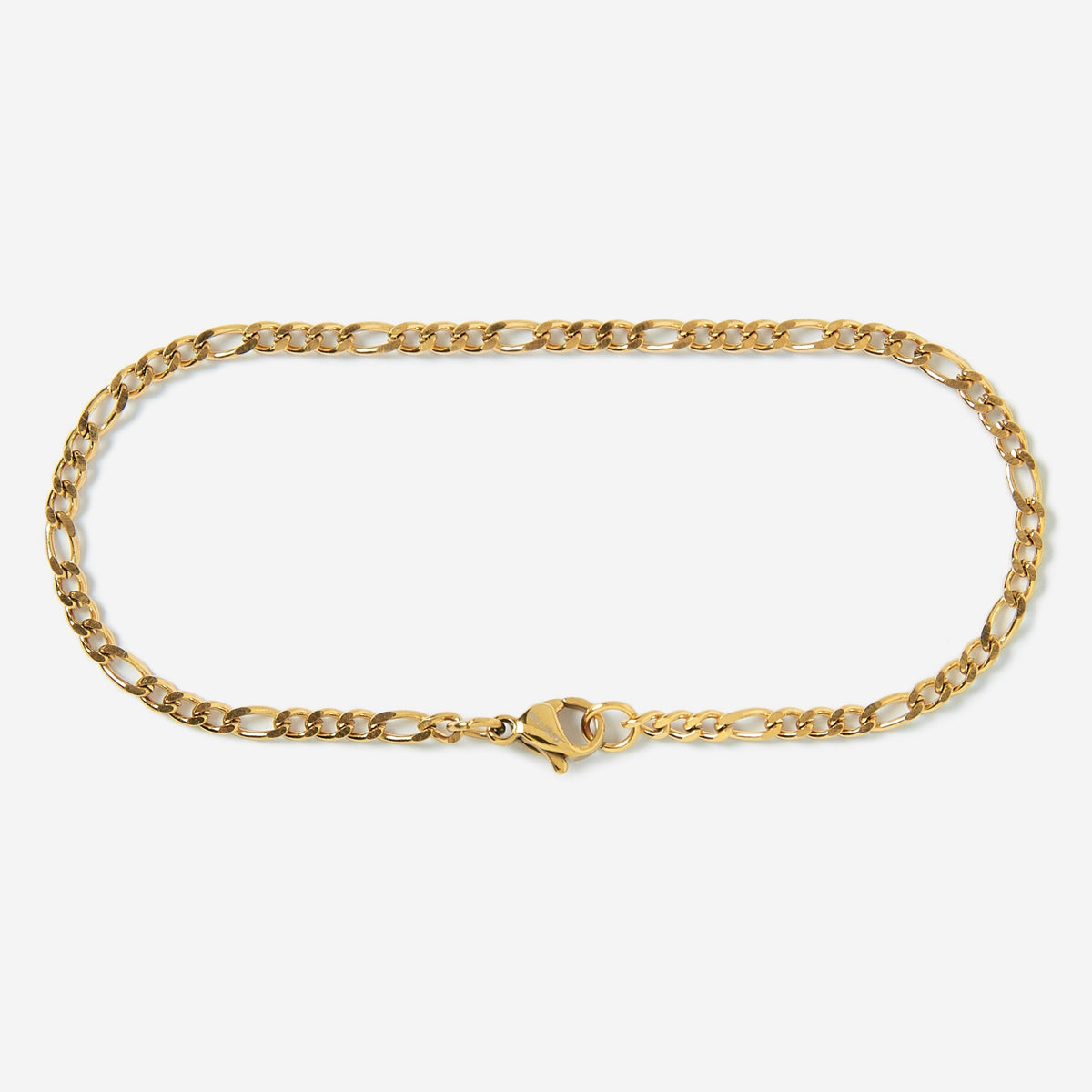 A stainless steel men's slim figaro chain bracelet from Australian jewellery brand Billie Jo, featuring a thick bold alternating link design in a polished gold finish, perfect for everyday wear.