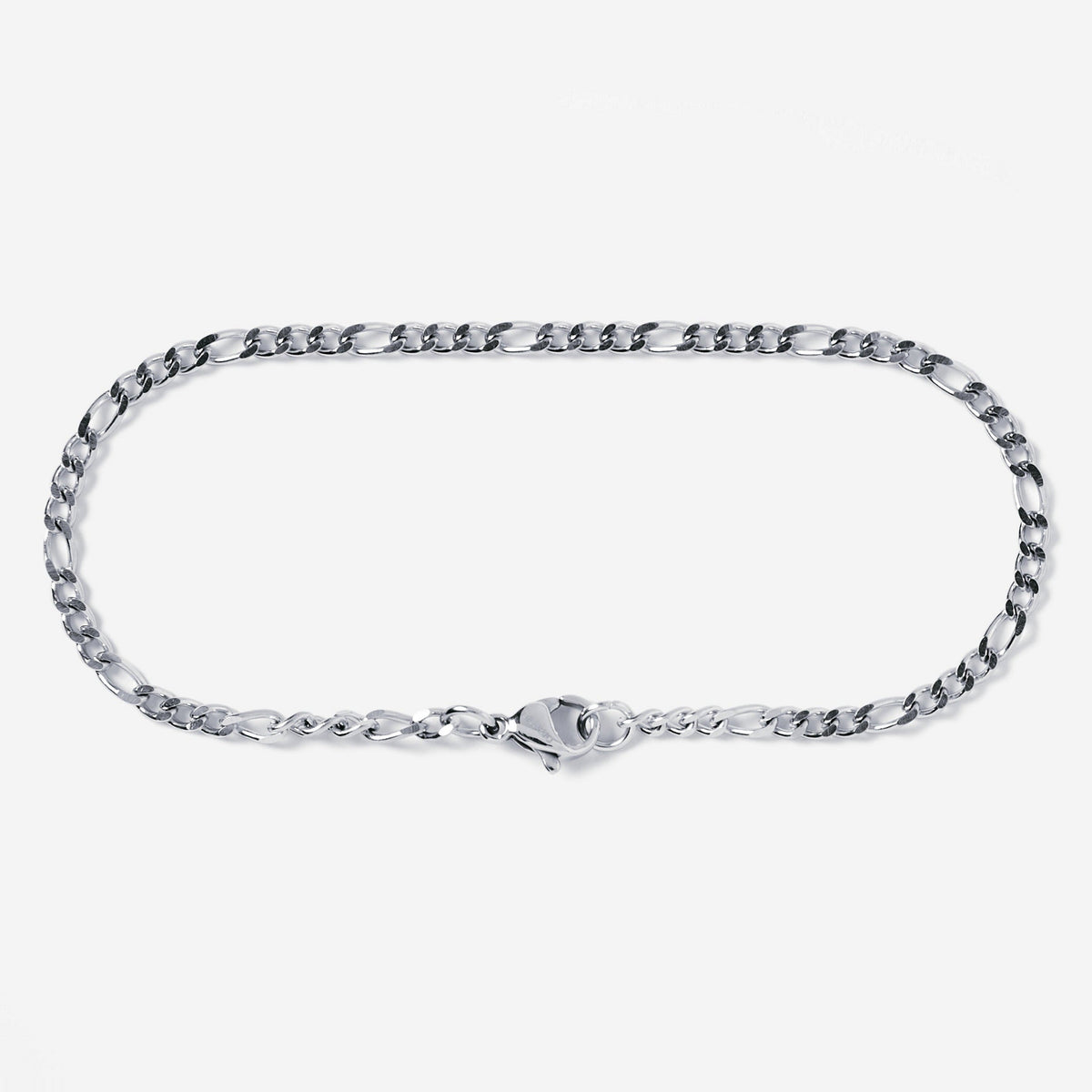 A stainless steel men's slim figaro chain bracelet from Australian jewellery brand Billie Jo, featuring a thick bold alternating link design in a polished silver tone finish, perfect for everyday wear.