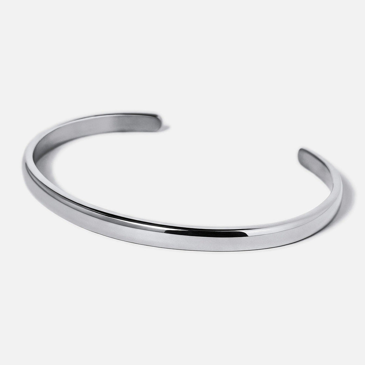 Men's Drifter Cuff in 316L stainless steel, silver finish, open cuff on a white background