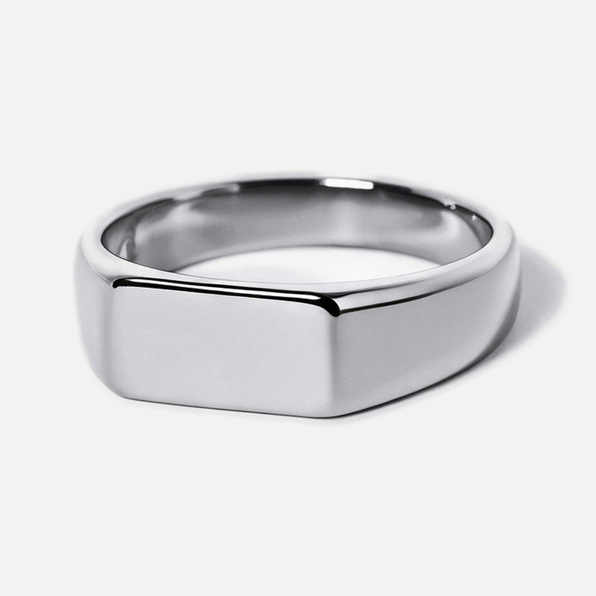 Men's Genesis Ring in 316L stainless steel, silver finish, angled view of the blank flat face, white background