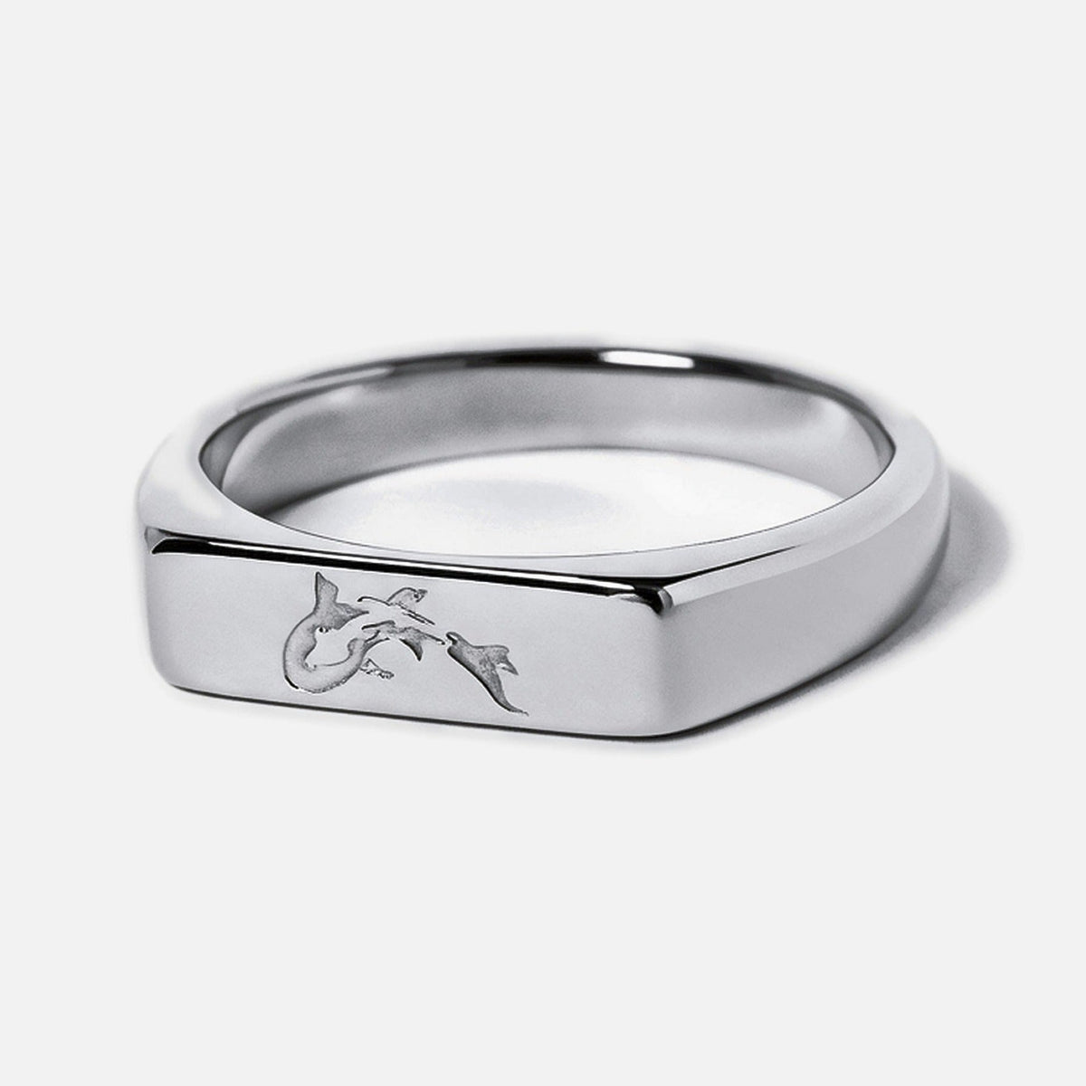 Men's Koi I Ring in 316L stainless steel, silver finish, koi engraved on the bar face