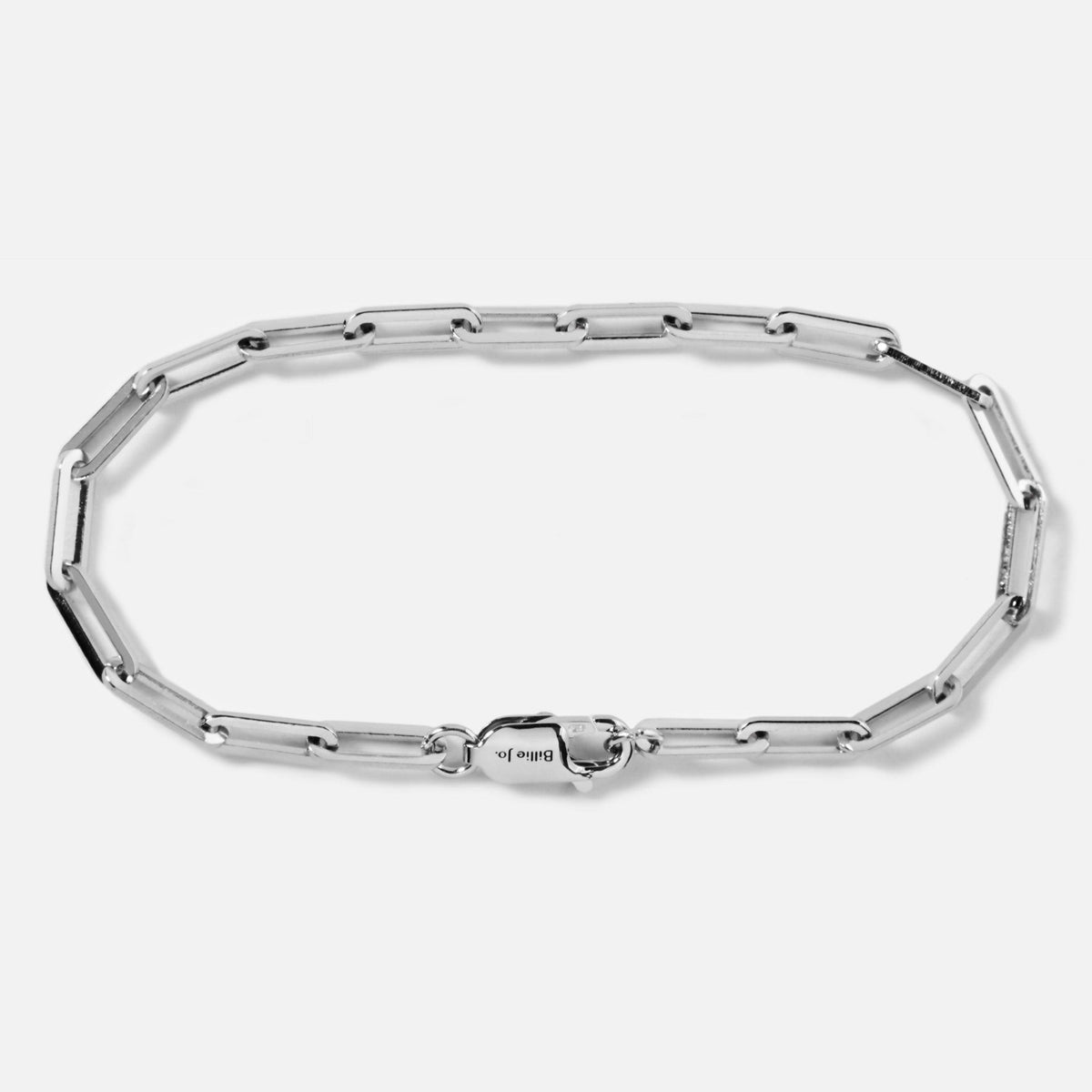 A men's sterling silver Link Bracelet from Australian jewellery brand Billie Jo, shown in full against a clean white background. The modern, masculine design features rectangular links and a secure clasp with "Billie Jo" engraving.