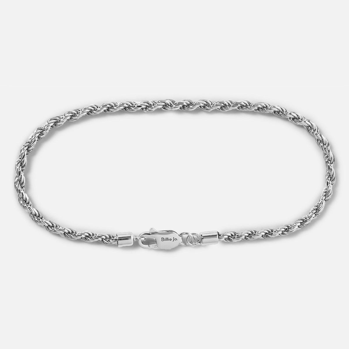 A classic men's rope bracelet from Australian jewellery brand Billie Jo, crafted from 925 sterling silver with a secure lobster clasp, shown on a white background.