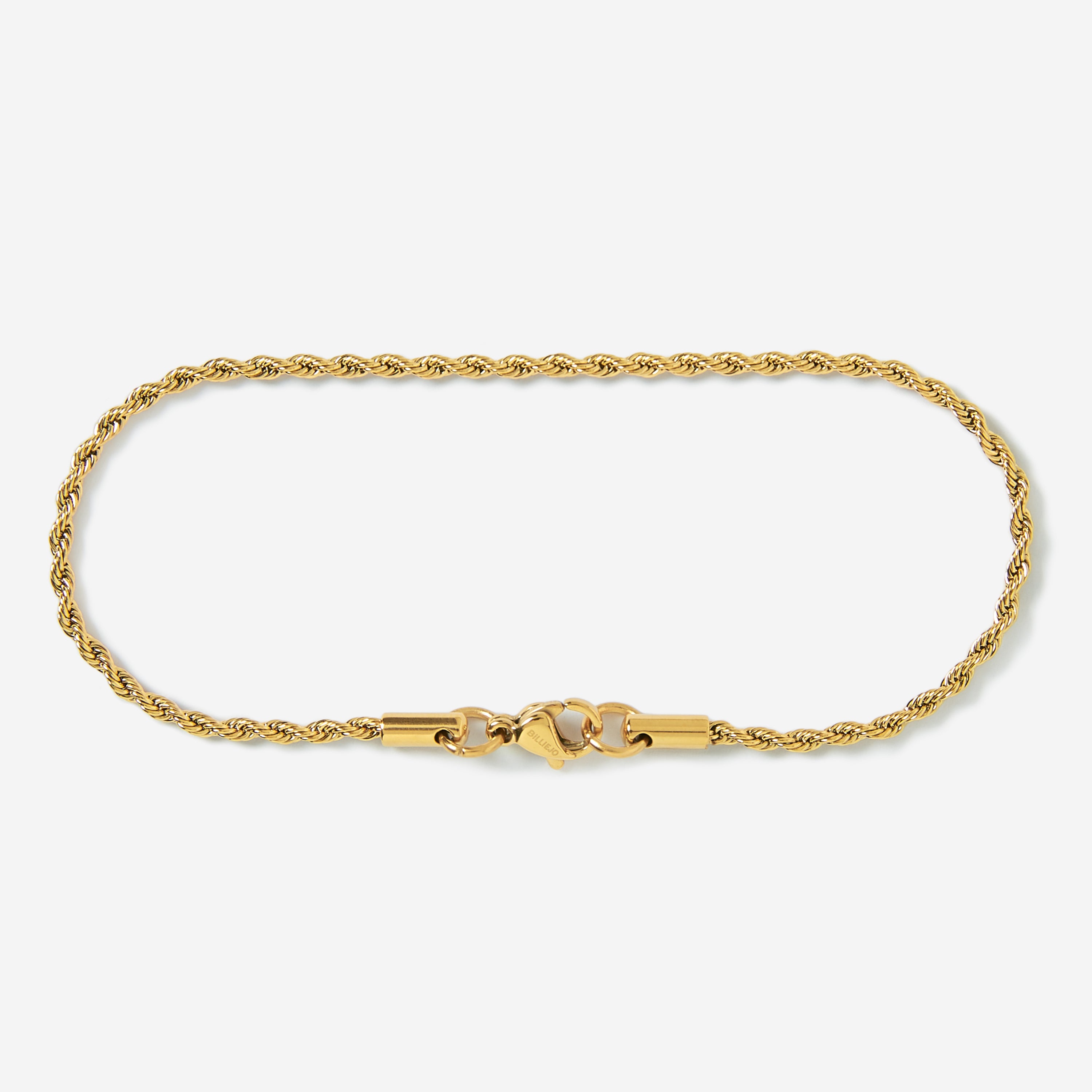 A stainless steel men's rope chain bracelet from Australian jewellery brand Billie Jo, featuring a twisted link design in a gold finish.