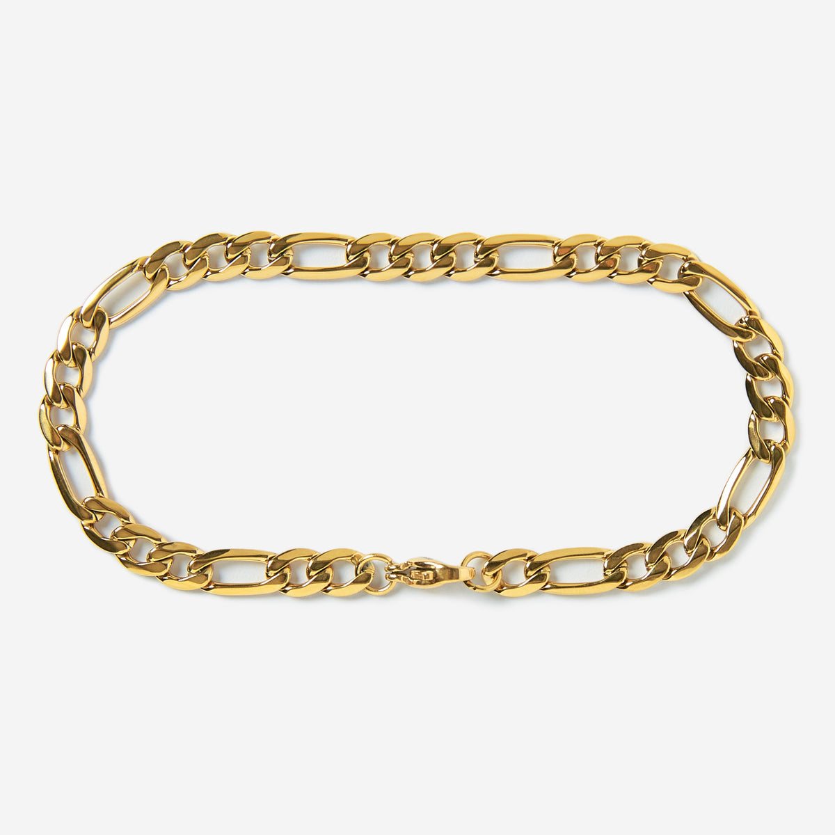 A stainless steel men's figaro chain bracelet from Australian jewellery brand Billie Jo, featuring a thick bold alternating link design in a polished gold finish, perfect for everyday wear.