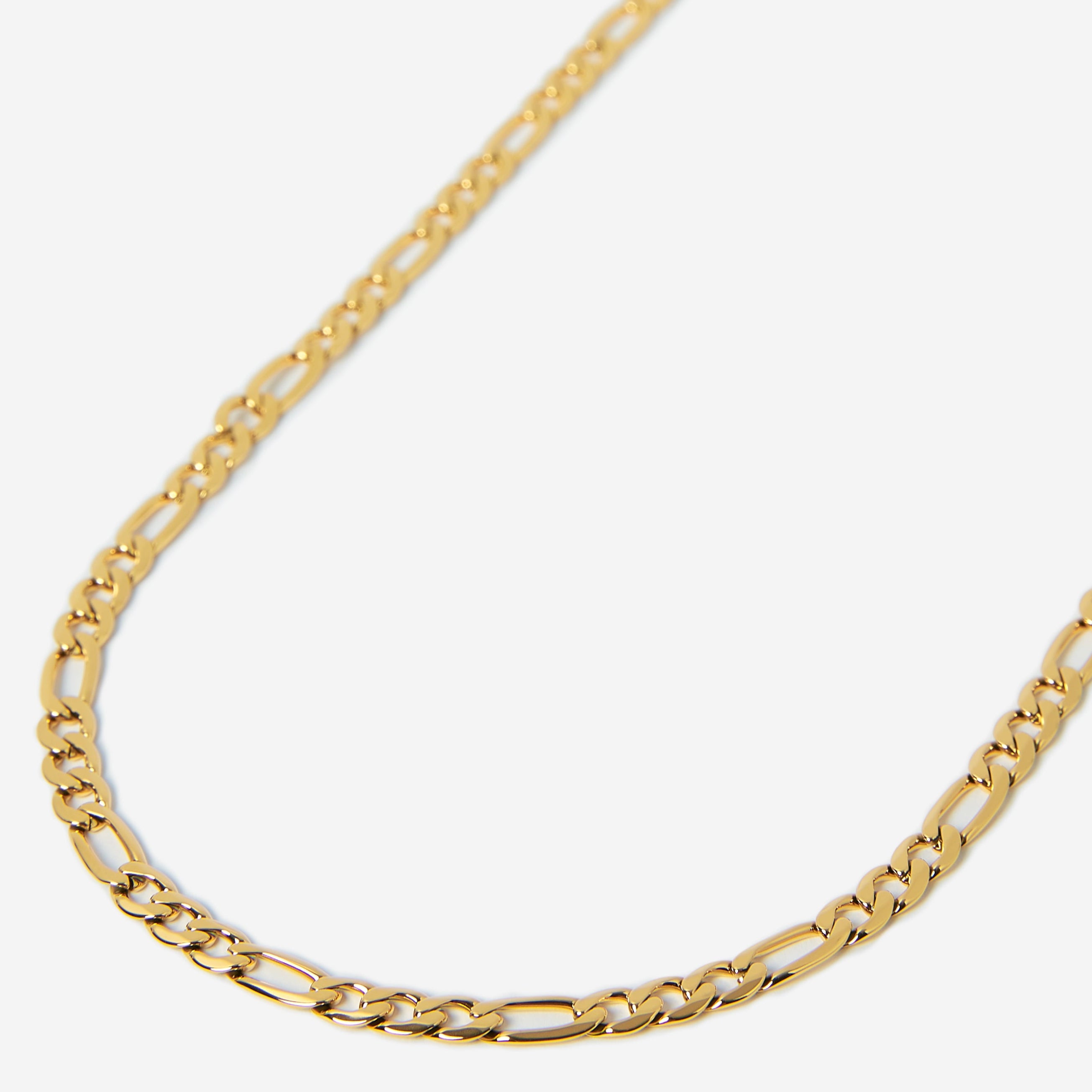 A waterproof gold stainless steel men's figaro chain necklace from Australian jewellery brand Billie Jo, featuring a thick bold alternating link design built to resist tarnish and everyday wear.