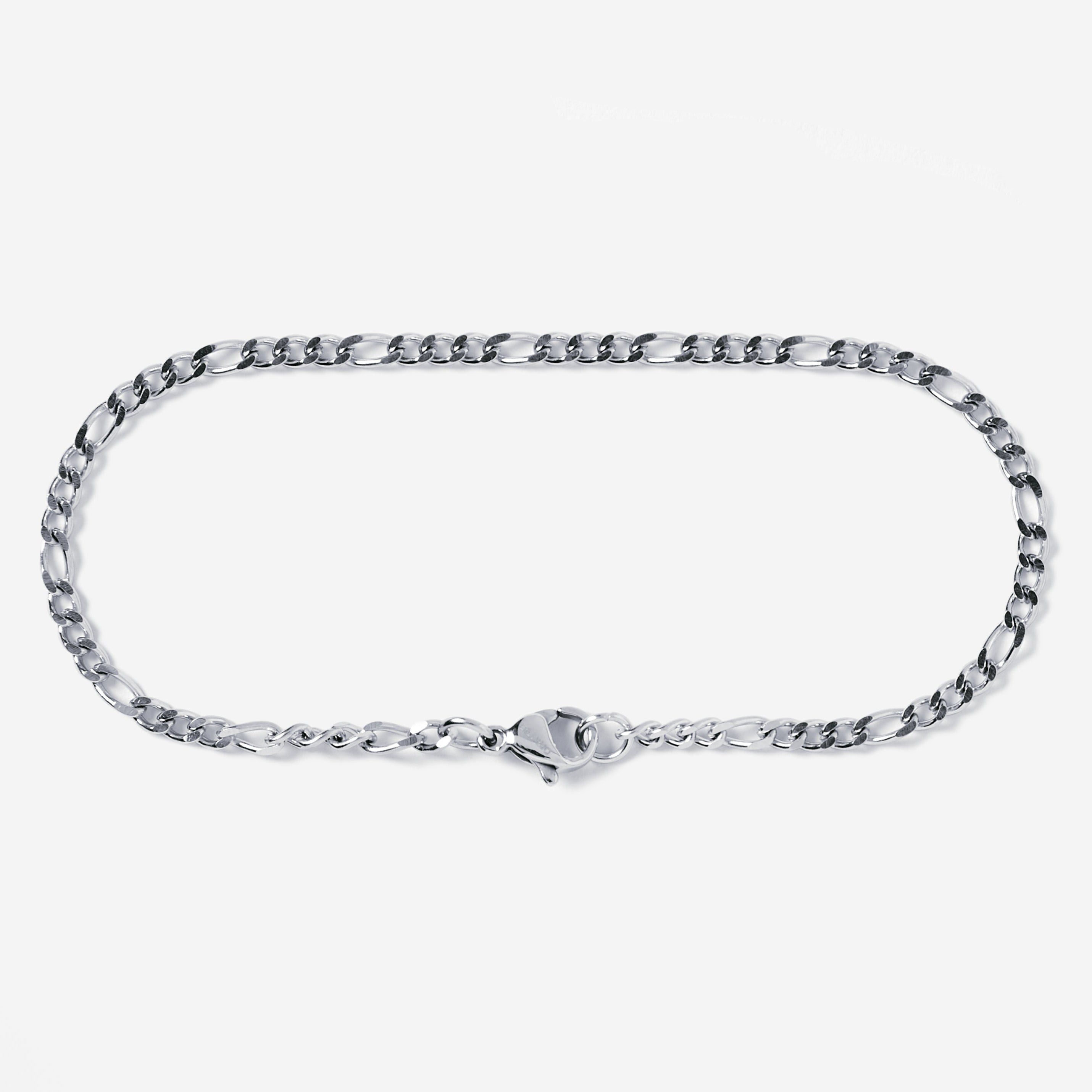 A stainless steel men's slim  figaro chain bracelet from Australian jewellery brand Billie Jo, featuring a thick bold alternating link design in a polished silver tone finish, perfect for everyday wear.