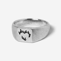 Billie Jo's Ember Ring in 925 sterling silver, a signet-style men's ring with a flaming heart engraving. Modern Australian men's jewellery.