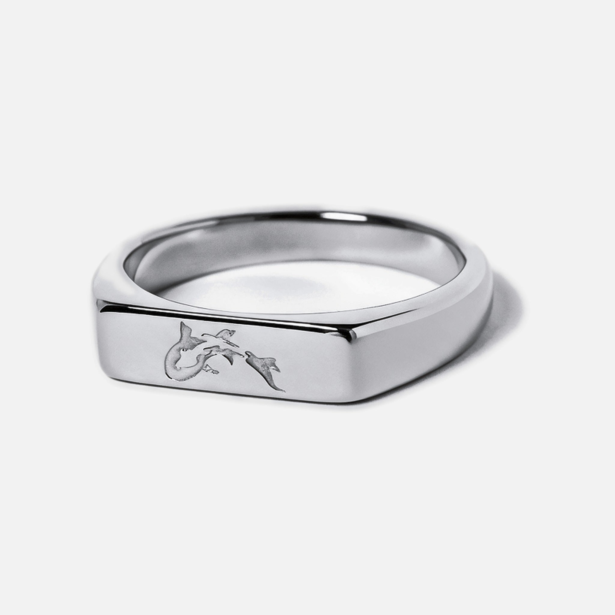 Men's Koi I Ring in 316L stainless steel, silver finish, koi engraved on the bar face