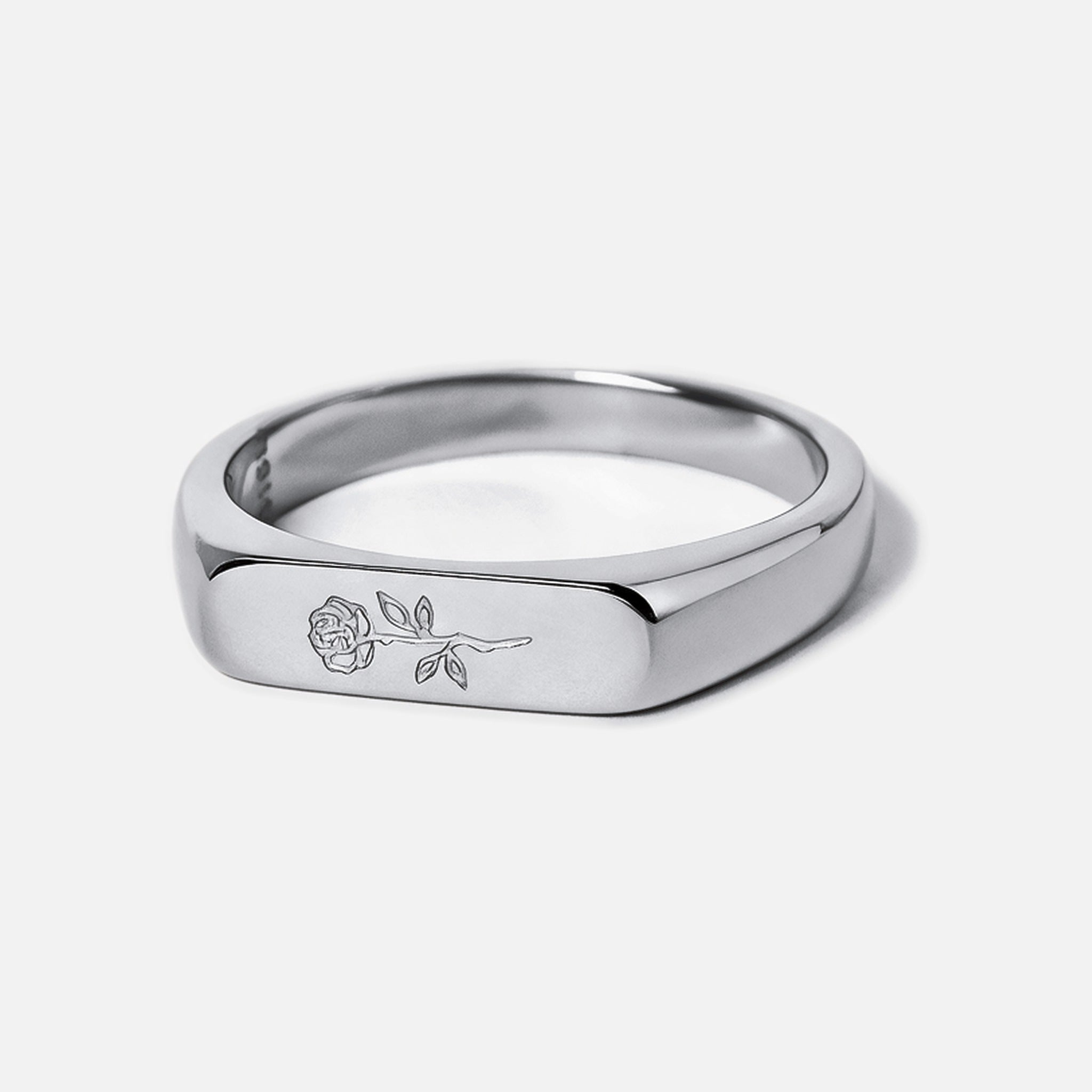 Men's Rosa II Ring in 316L stainless steel, silver finish, bar ring with a rose outline engraved on the face