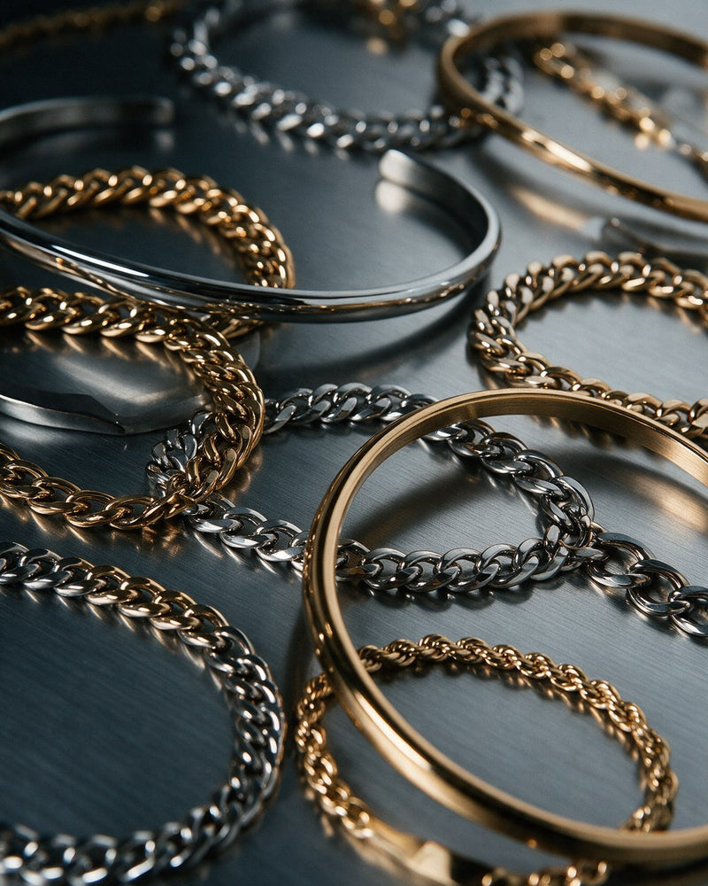Silver and gold bracelets and cuffs