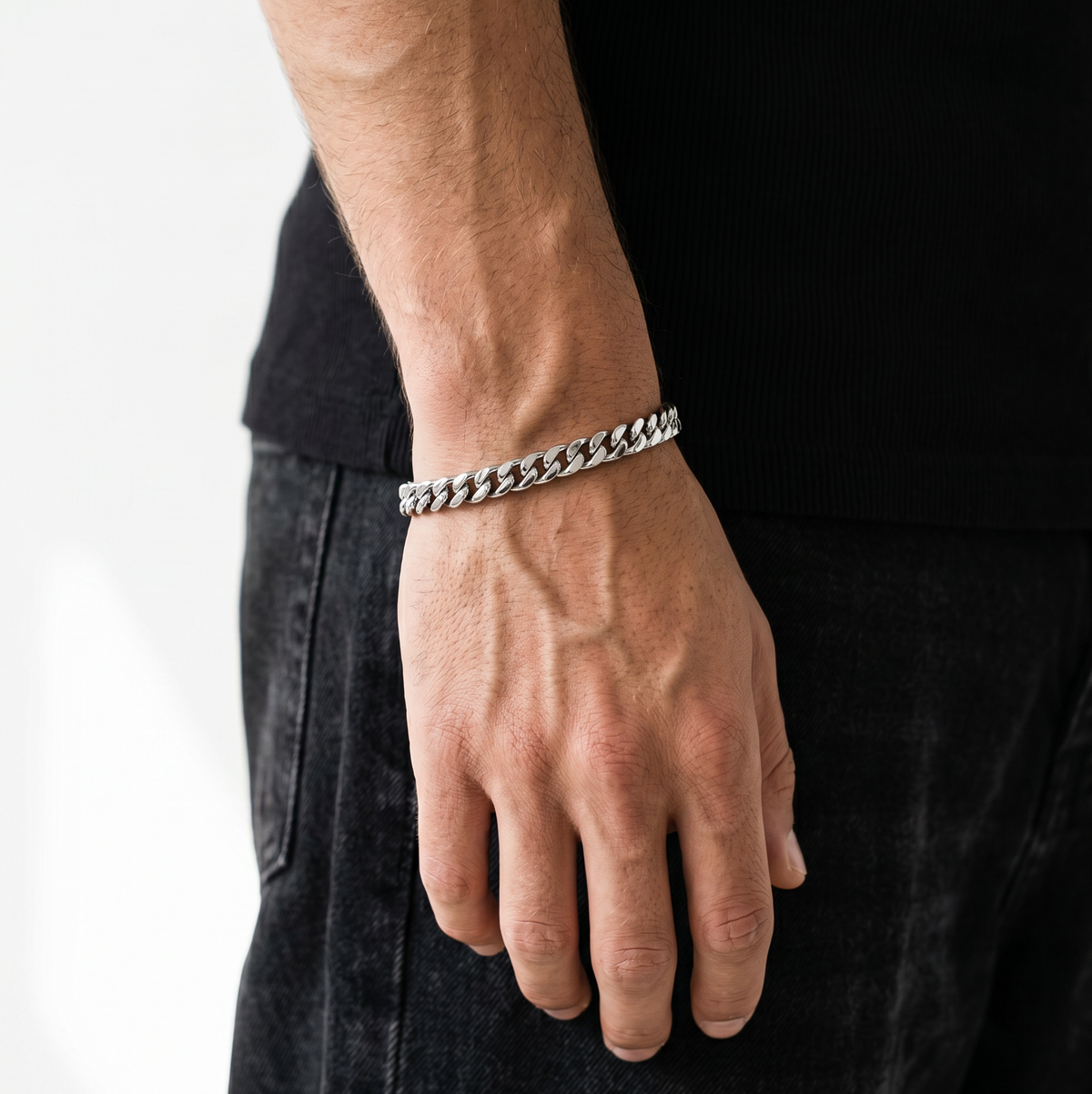 A stainless steel men's thick bracelet from Australian jewellery brand Billie Jo, featuring a casual everyday style with a secure clasp.