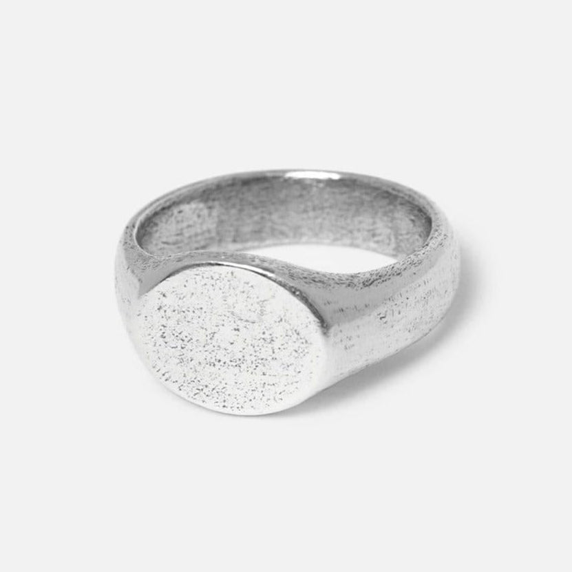 A sterling silver Signet Ring from Australian men's jewellery brand Billie Jo, with a classic circular face and a smooth, polished finish.